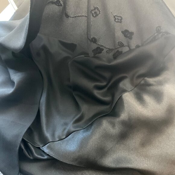 Vintage Sz 8 Black Formal Midi Slip Overlay Skirt Beaded Floral Embroidered - Picture 9 of 12